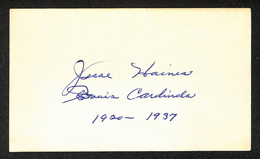 Jesse Haines Cardinals Autographed/Signed 3x5 Index Card HOF JSA BA208503