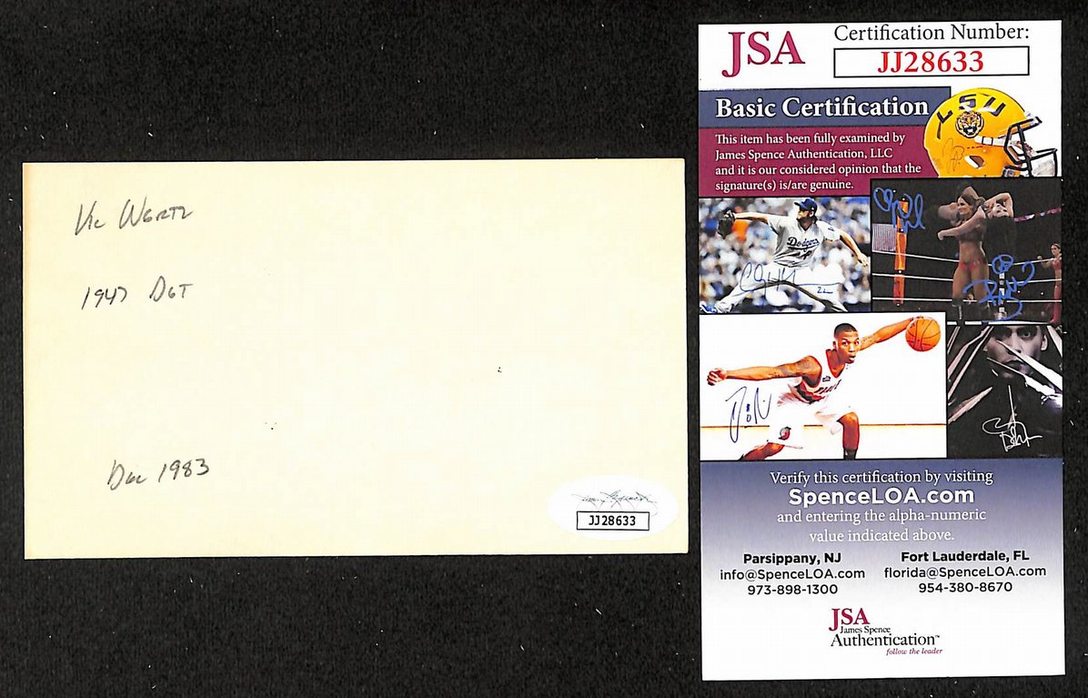 Vic Wertz Browns Autographed/Signed 3x5 Index Card JSA BA208509