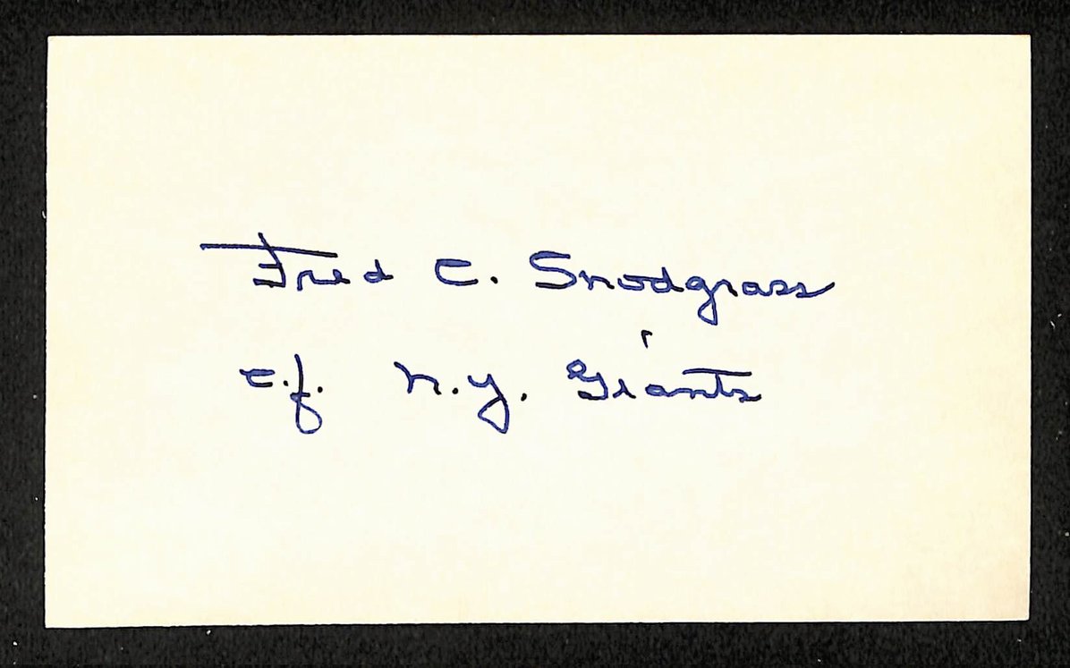 Fred Snodgrass Giants Autographed/Signed 3x5 Index Card JSA BA208511