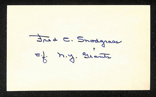 Fred Snodgrass Giants Autographed/Signed 3x5 Index Card JSA BA208511