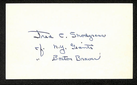 Fred Snodgrass Giants Autographed/Signed 3x5 Index Card JSA BA208512