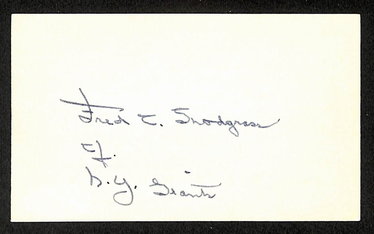 Fred Snodgrass Giants Autographed/Signed 3x5 Index Card JSA BA208513