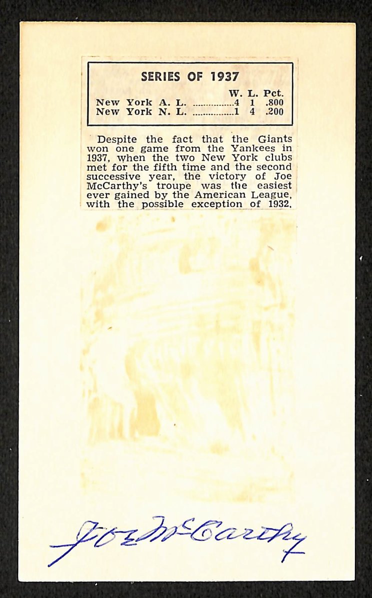 Joe McCarthy Yankees Autographed/Signed 3x5 Index Card JSA BA208525