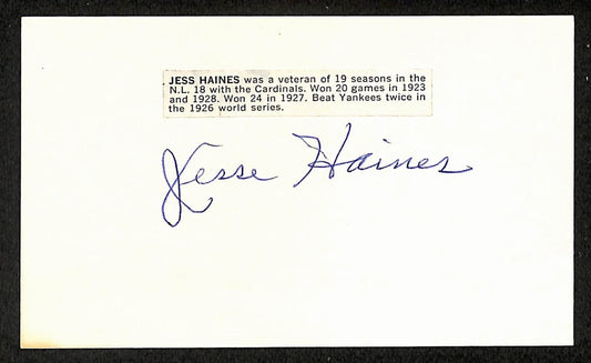 Jessie Haines Cardinals Autographed/Signed 3x5 Index Card HOF JSA BA208528