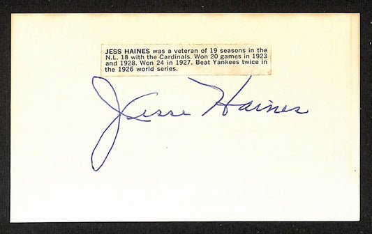 Jessie Haines Cardinals Autographed/Signed 3x5 Index Card HOF JSA BA208529