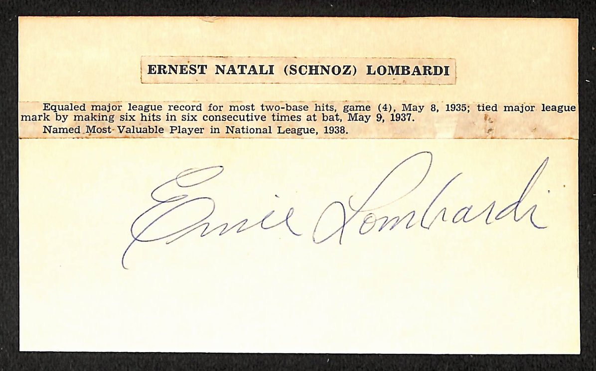 Ernie Lombardi Giants Autographed/Signed 3x5 Index Card HOF JSA BA208530