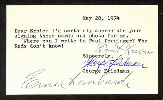 Ernie Lombardi Giants Autographed/Signed 3x5 Index Card HOF JSA BA208531