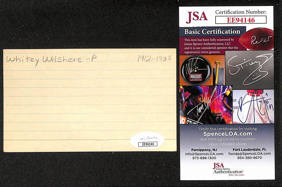 Whitey Wilshere Athletics Autographed/Signed 3x5 Index Card JSA BA208538