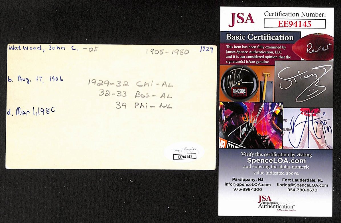 Johnny Watwood White Sox Autographed/Signed 3x5 Index Card JSA BA208539