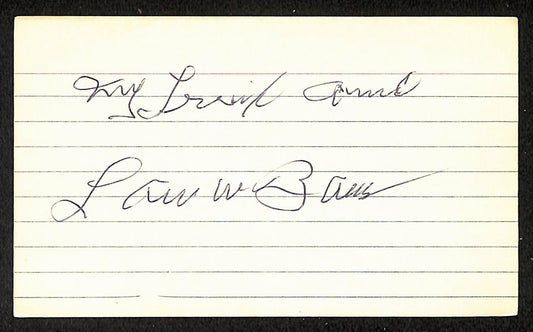 Lou Bauer Athletics Autographed/Signed 3x5 Index Card JSA BA208544