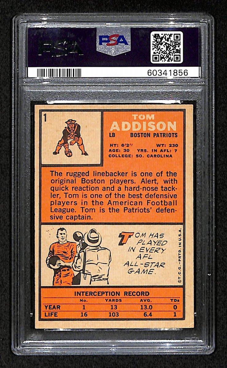 Tom Addison Boston Patriots 1966 Topps #1 PSA 6 BA204968
