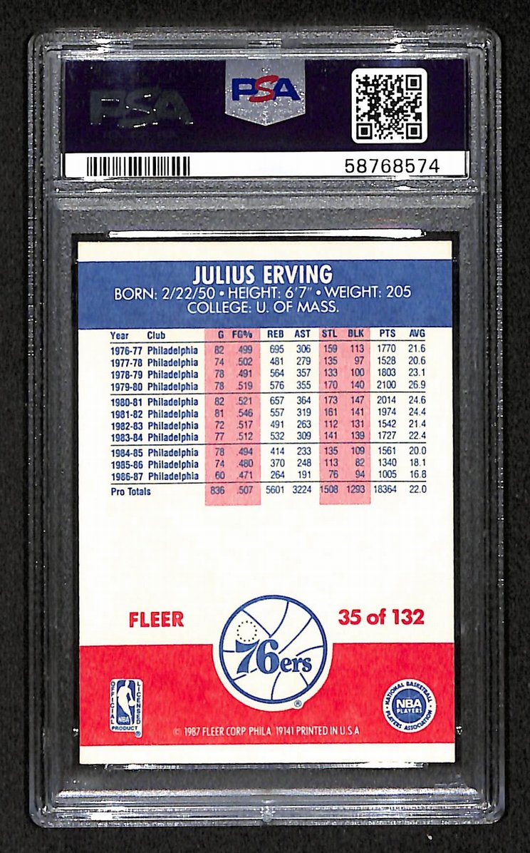 Julius Erving Philadelphia 76ers HOF 1987 Fleer #35 PSA 8 BA204971
