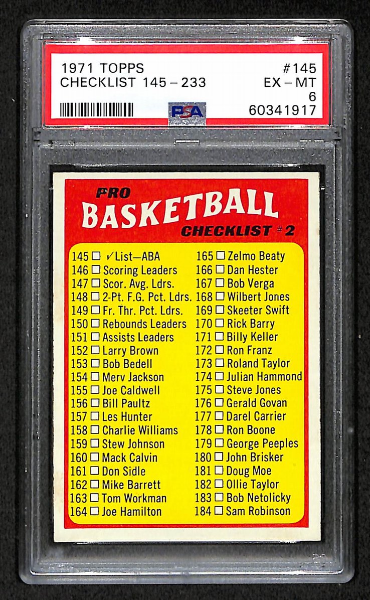 1971 Topps Basketball Checklist 145-233 #145 PSA 6 BA204975