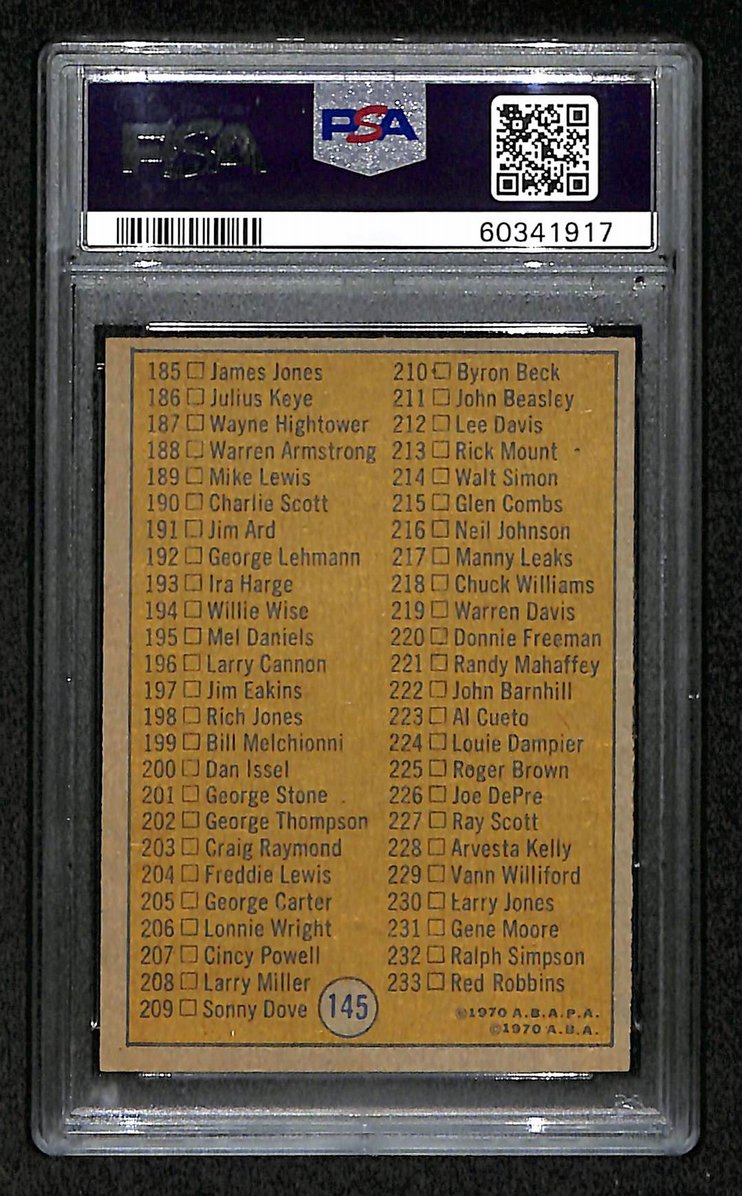 1971 Topps Basketball Checklist 145-233 #145 PSA 6 BA204975