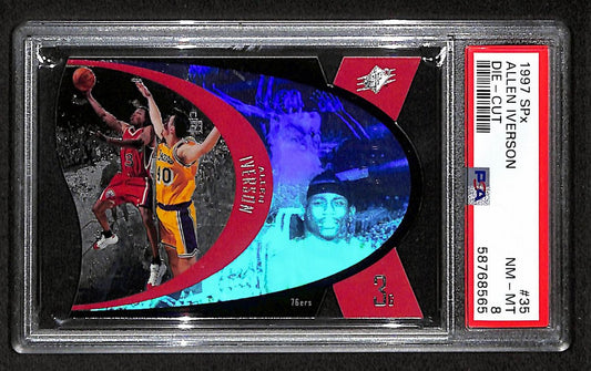Allen Iverson Philadelphia 76ers HOF 1997 SPx Die Cut #35 PSA 8 BA204977