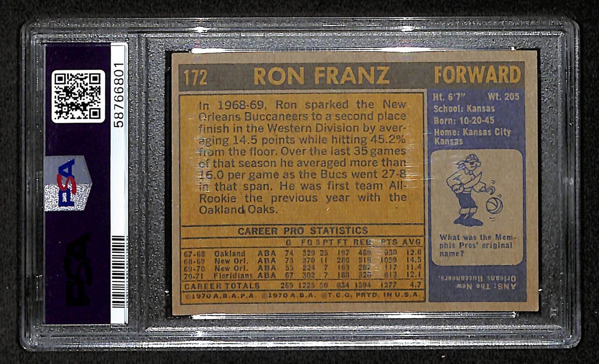 Ron Franz Floridians 1971 Topps #172 PSA 6 BA204988