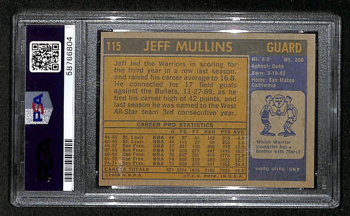 Jeff Mullins Warriors 1971 Topps #115 PSA 7 BA204989