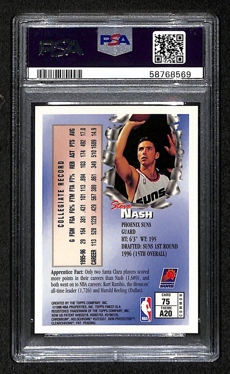 Steve Nash Phoenix Suns HOF 1996 Finest w/ Coating #75 PSA 9 BA204994