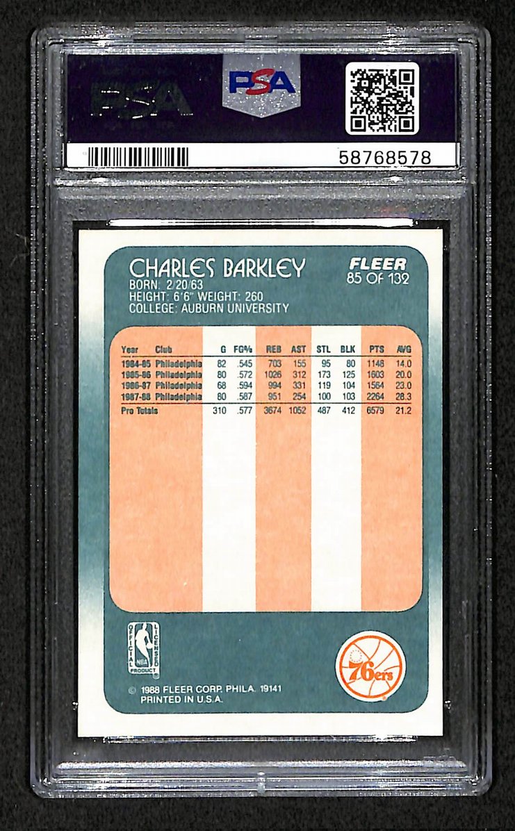 Charles Barkley Philadelphia 76ers HOF 1988 Fleer # 85 PSA 9 BA204995