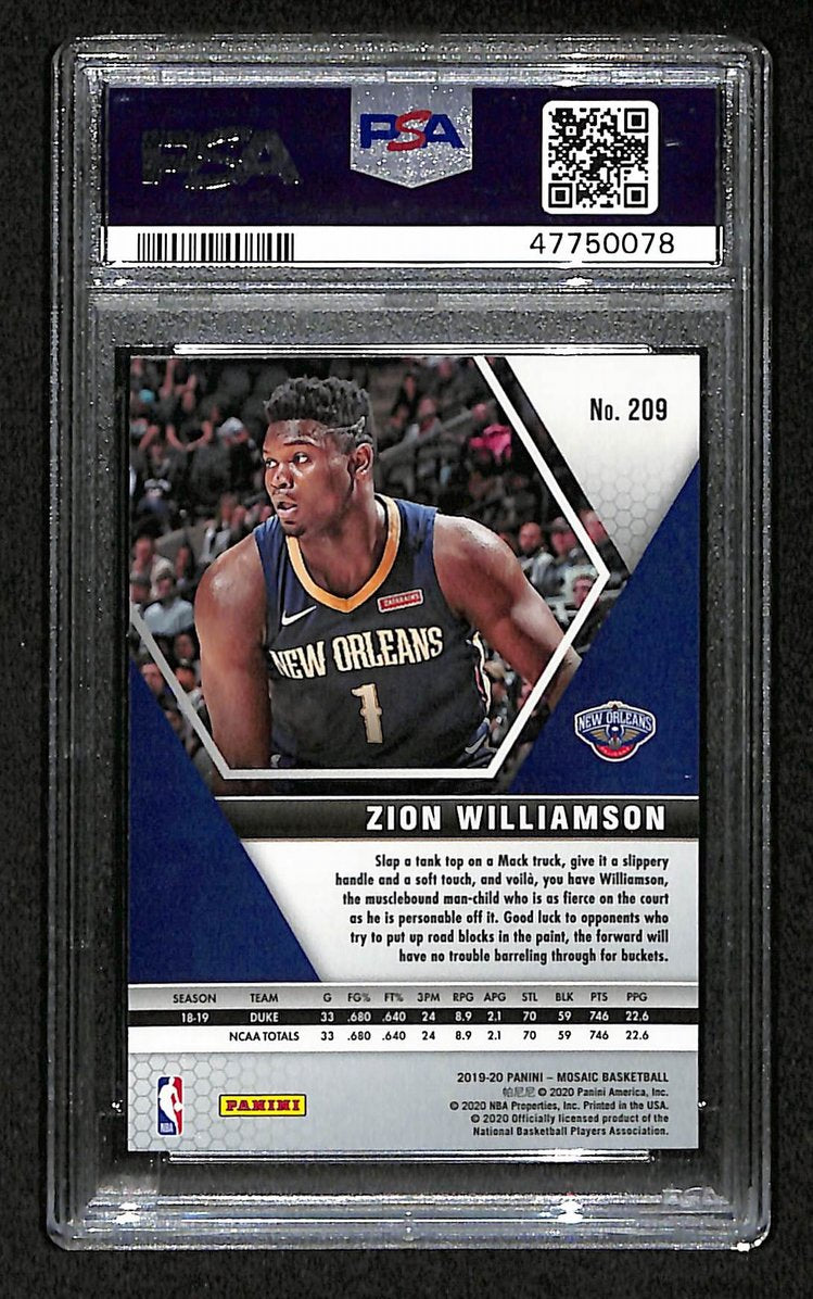 Zion Williamson Pelicans 2019 Panini Mosaic RC # 209 Gem Mint PSA 10 BA205001