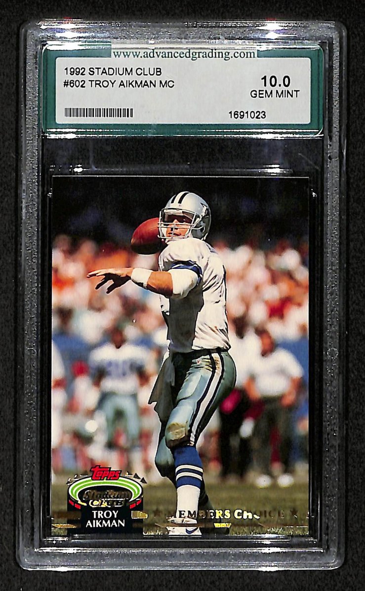 Troy Aikman Cowboys 1992 Stadium Club Members Choice #602 AGS 10 BA205005