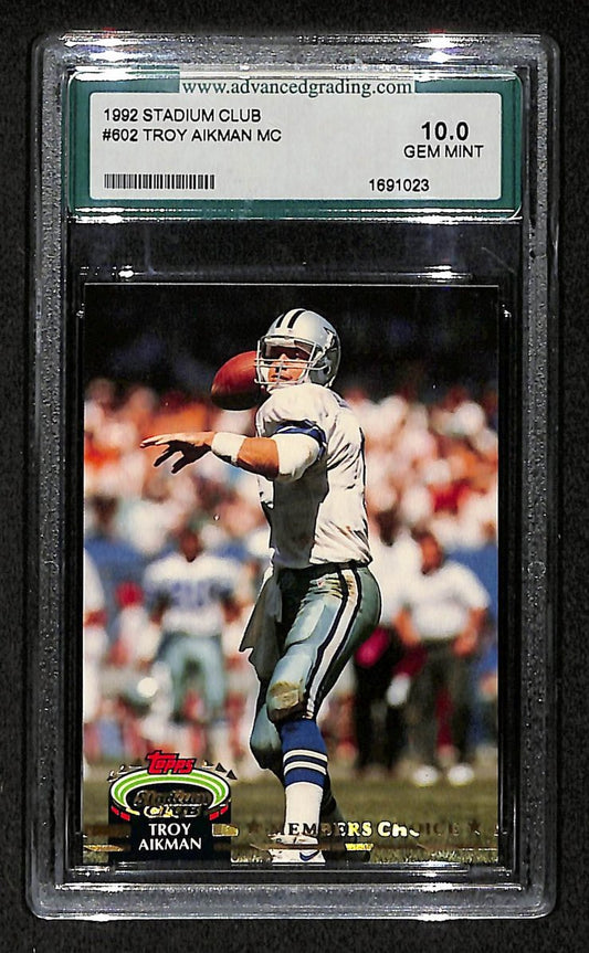 Troy Aikman Cowboys 1992 Stadium Club Members Choice #602 AGS 10 BA205005