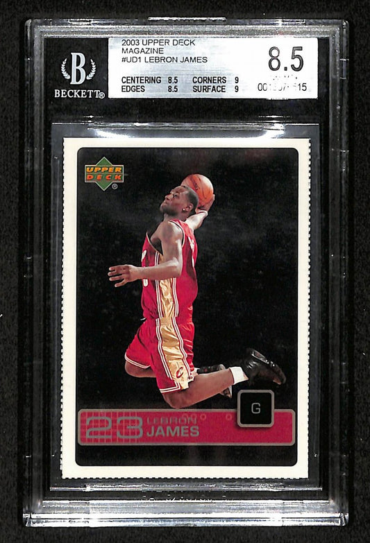LeBron James 2003 Upper Deck Magazine #UD1 Cavaliers Beckett 8.5 207542