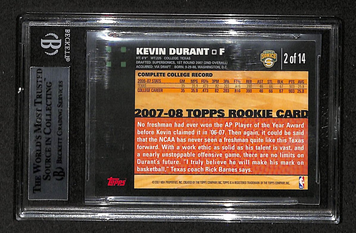 Kevin Durant 2007-08 Topps Rookie Set #2 Sonics Beckett 8.5 207543