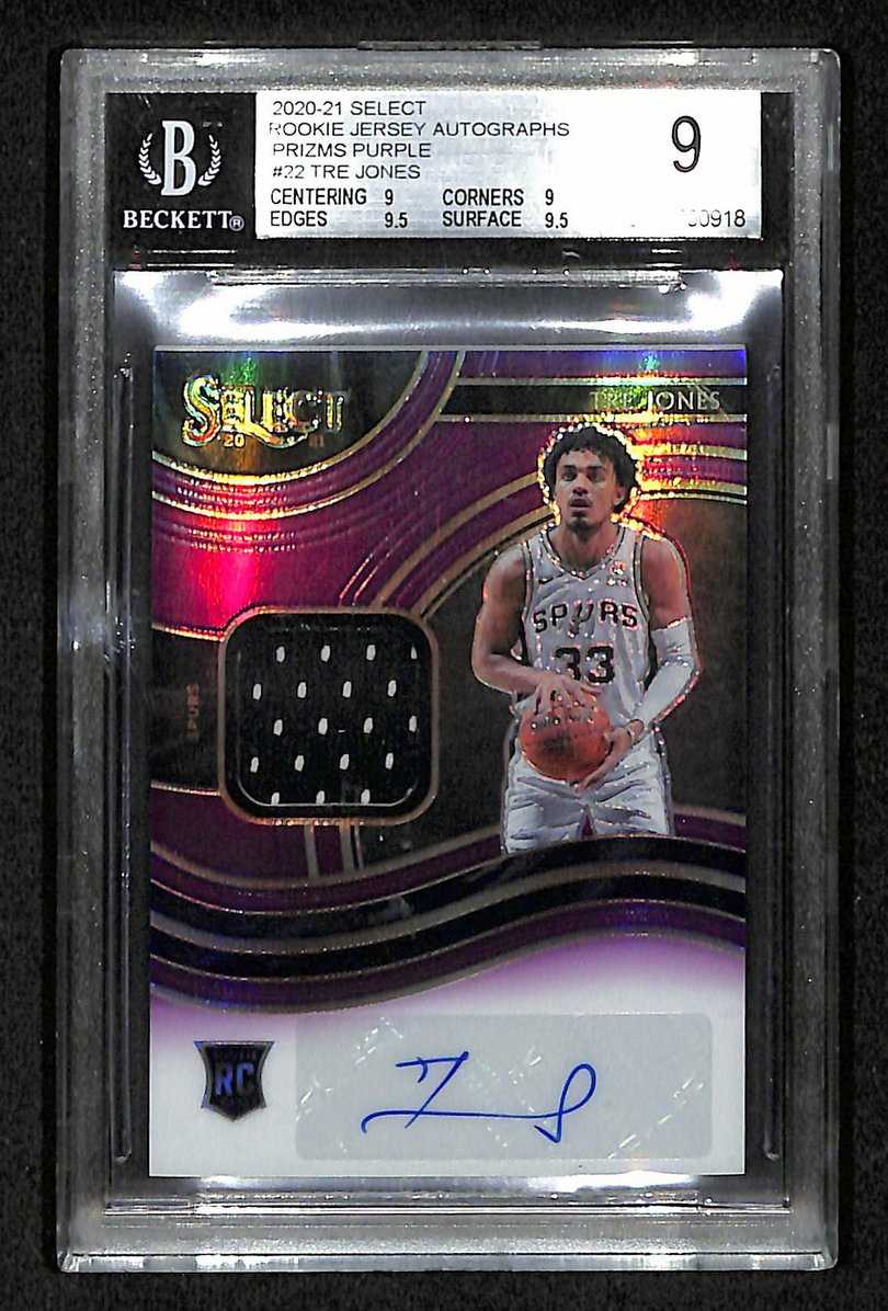 Tre Jones 2020-21 Select Rookie Jersey Auto Prizms Purple /99  Beckett 9 207546