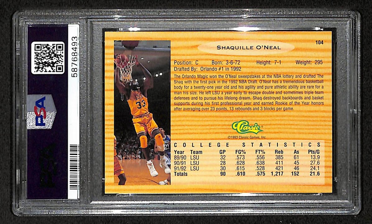 Shaquille O'Neal 1993 Classic Draft Picks #104 Magic HOF PSA 9 207550