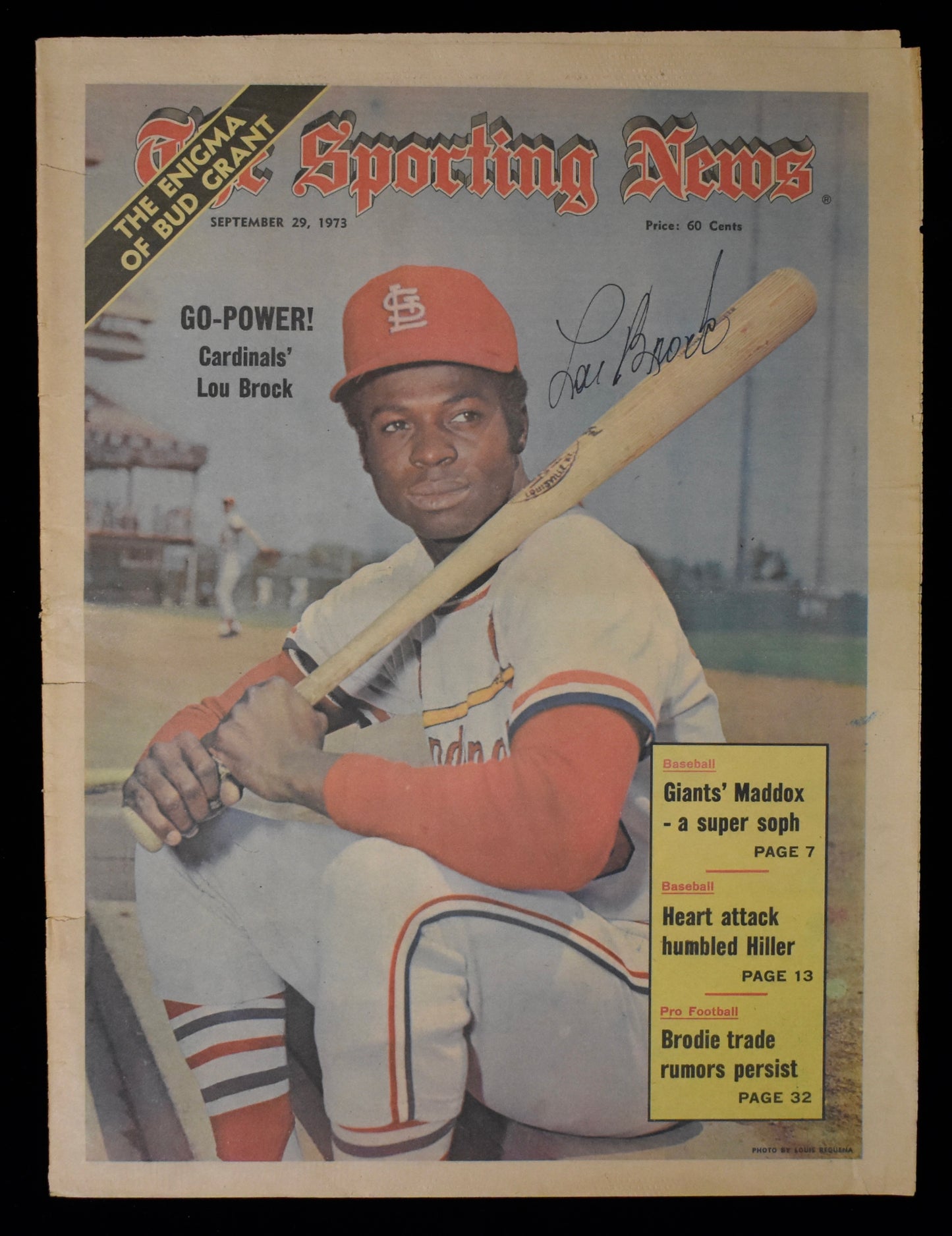 Lou Brock HOF Signed 9/29/73 The Sporting News Cover Only Cardinals JSA BA207984