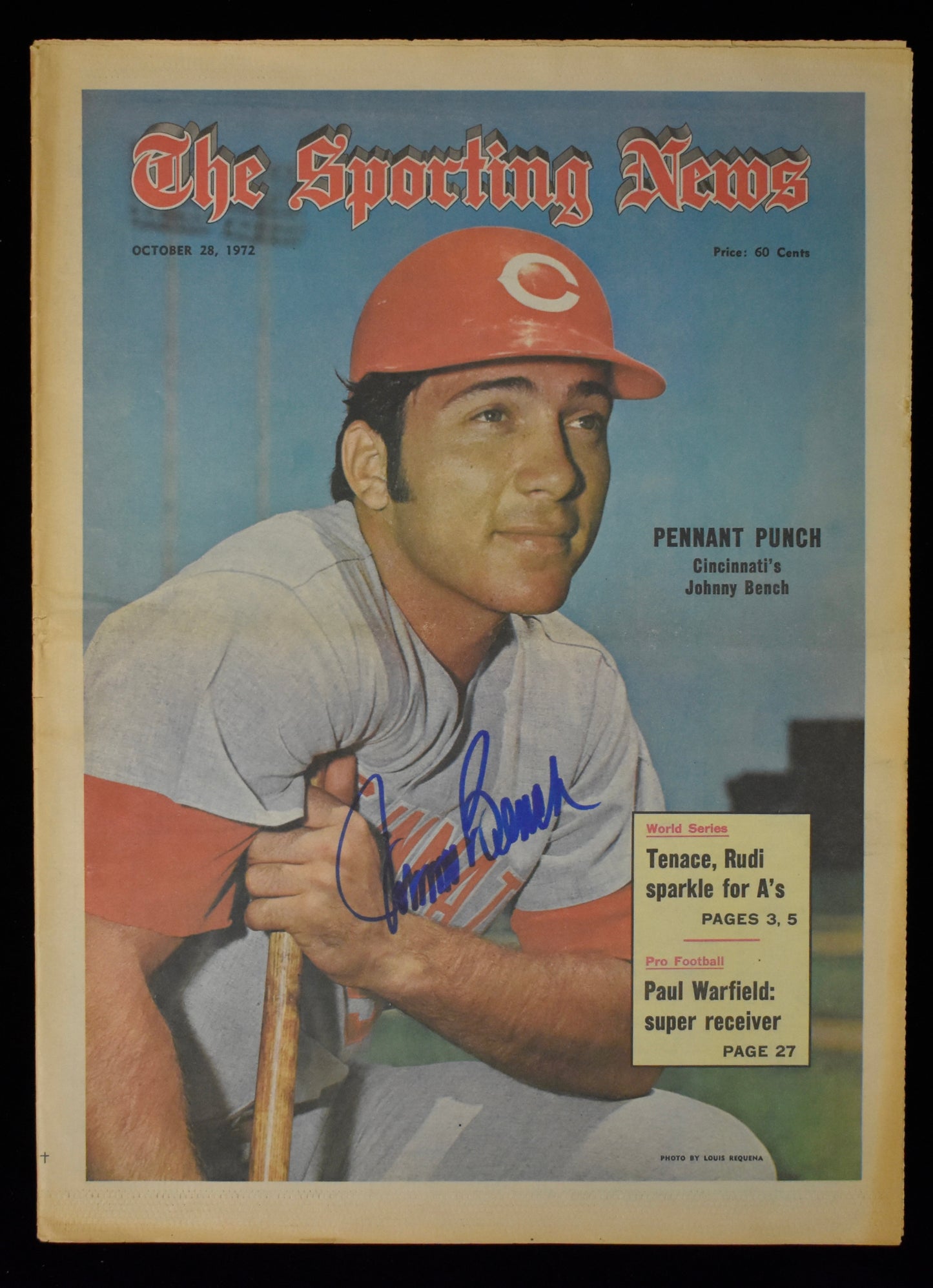 Johnny Bench HOF Signed 10/28/72 The Sporting News Cover Only Reds JSA BA207983
