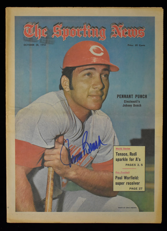 Johnny Bench HOF Signed 10/28/72 The Sporting News Cover Only Reds JSA BA207983