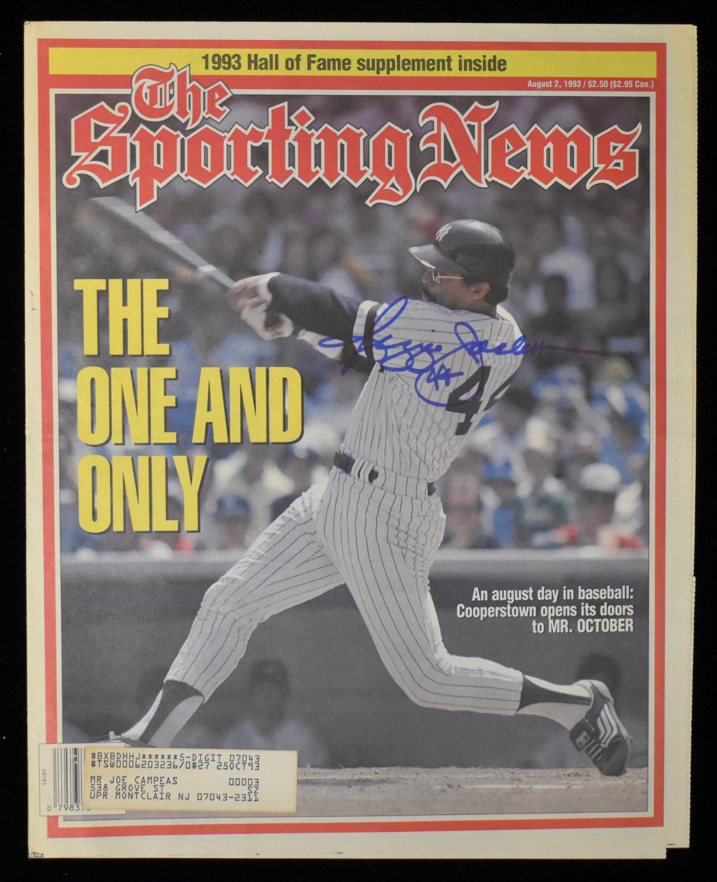 Reggie Jackson HOF Signed 8/2/93 The Sporting News Cover Only Yankees JSA 207982