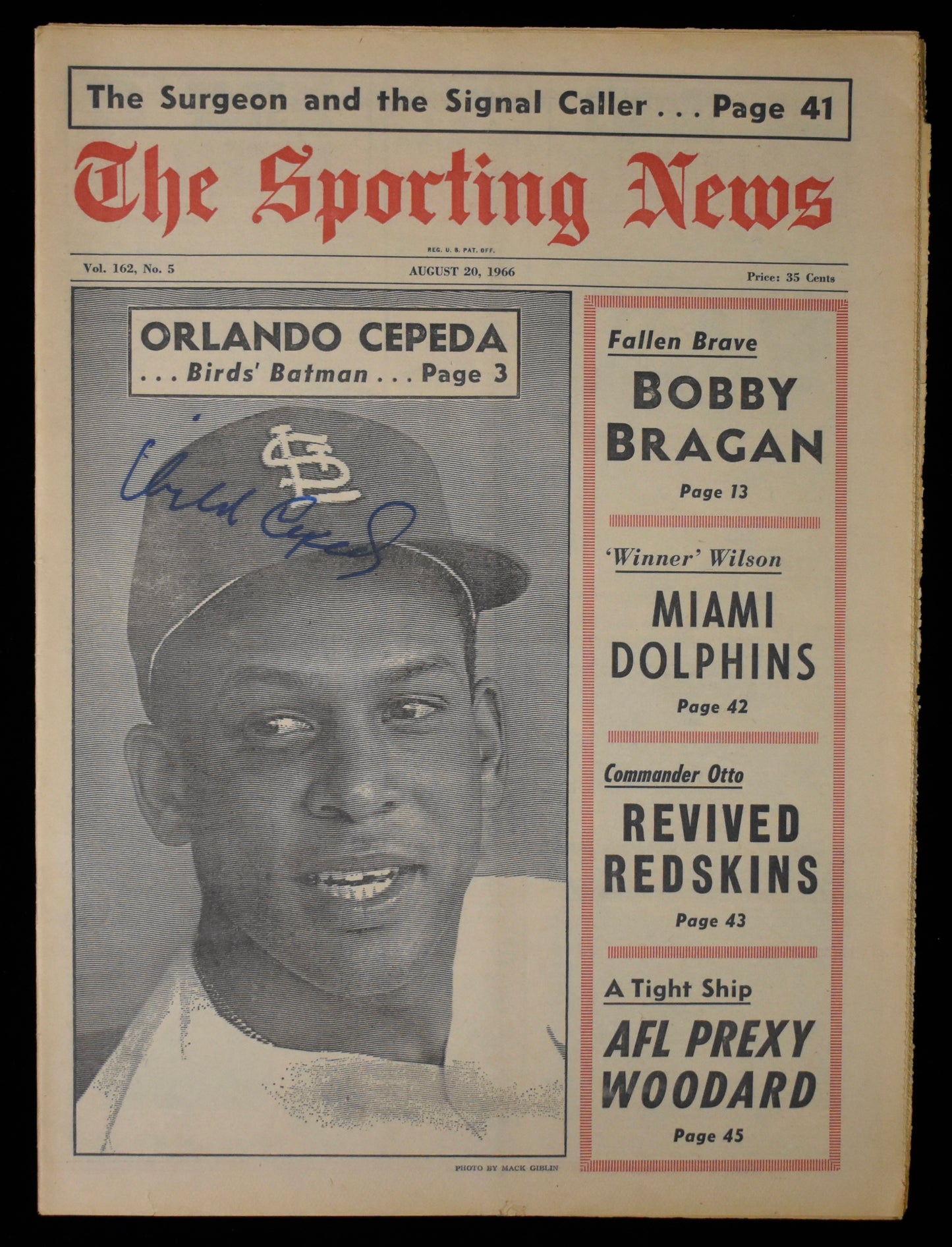 Orlando Cepeda HOF Signed 8/20/66 The Sporting News Cardinals JSA BA207981