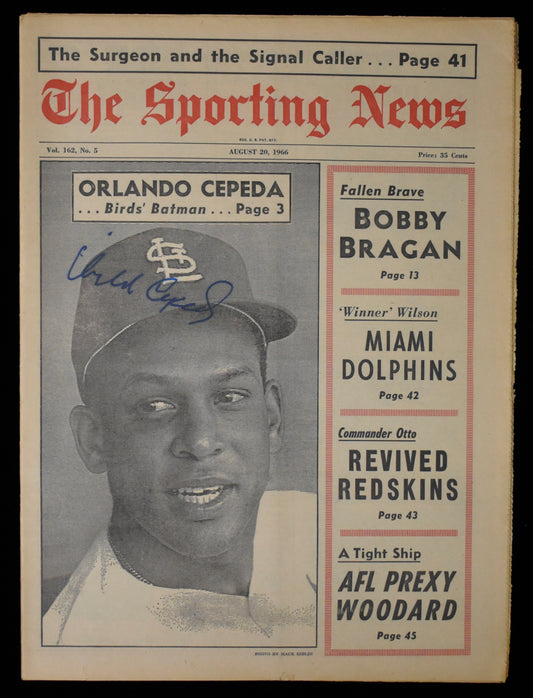 Orlando Cepeda HOF Signed 8/20/66 The Sporting News Cardinals JSA BA207981