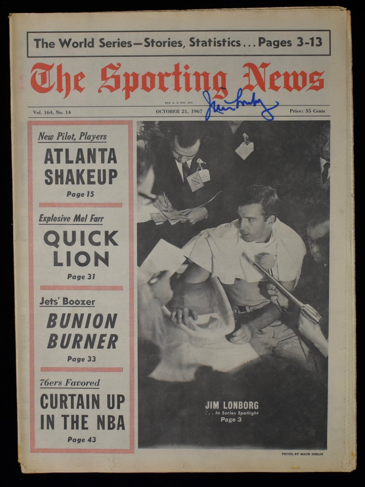 Jim Longborg Signed 10/21/67 The Sporting News Phillies JSA BA207979