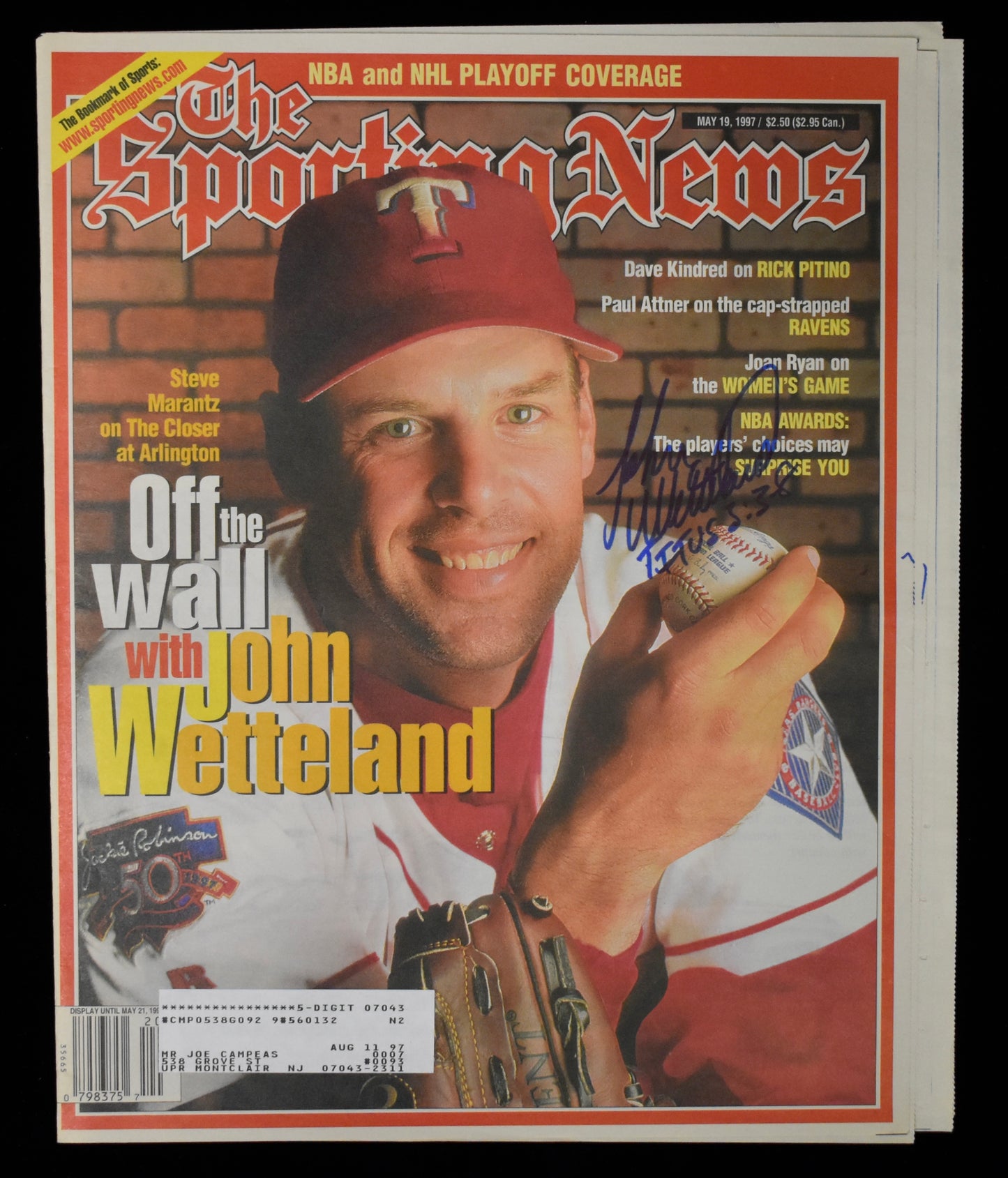 John Wetteland Signed 5/19/97 The Sporting News Cover Only Rangers JSA BA207976