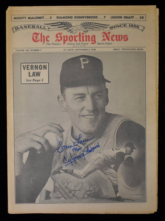 Vern Law Signed 9/4/65 The Sporting News Pirates JSA BA207970