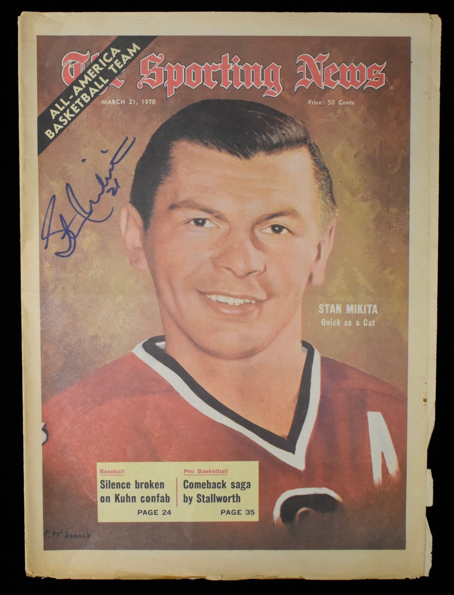 Stan Mikita HOF Signed 3/21/70 The Sporting News Cover Only Blackhawks JSA 07965