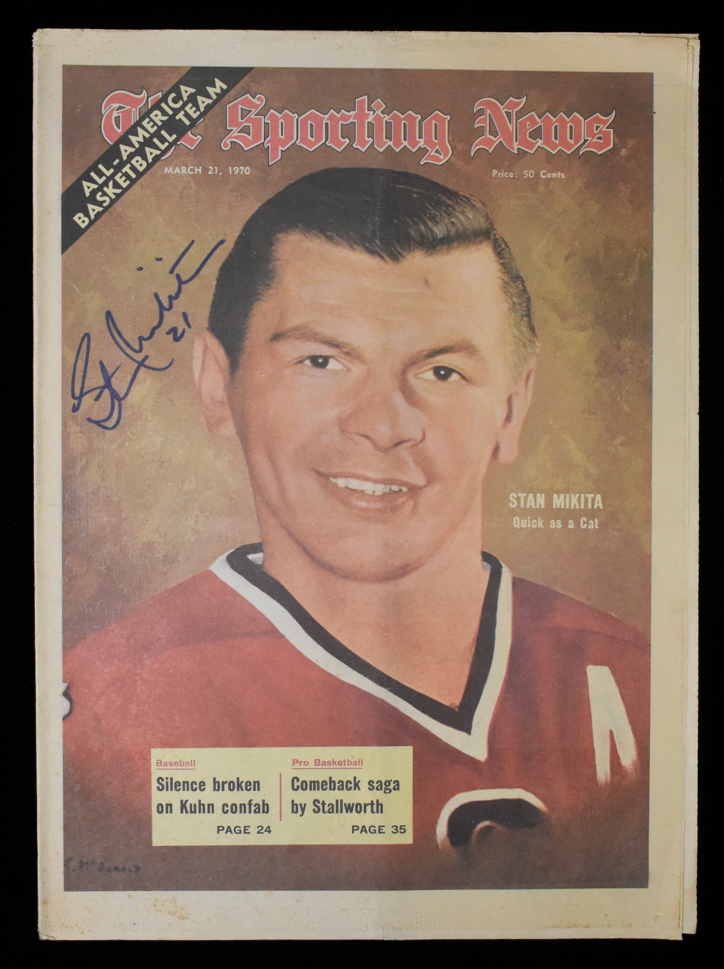 Stan Mikita HOF Signed 3/21/70 The Sporting News Cover Only Blackhawks JSA 07964