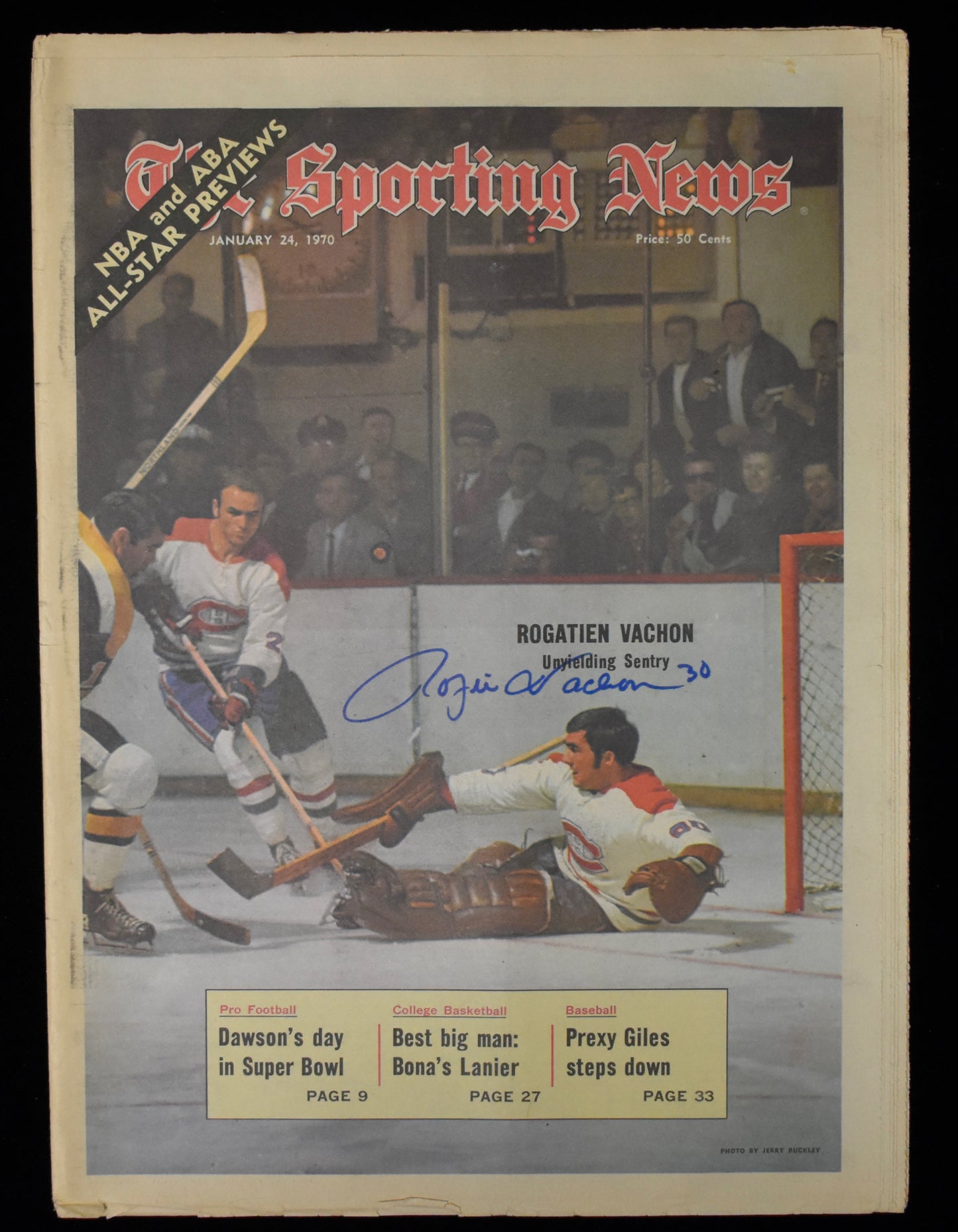 Rogie Vachon Signed 1/24/70 The Sporting News Canadiens JSA BA207963