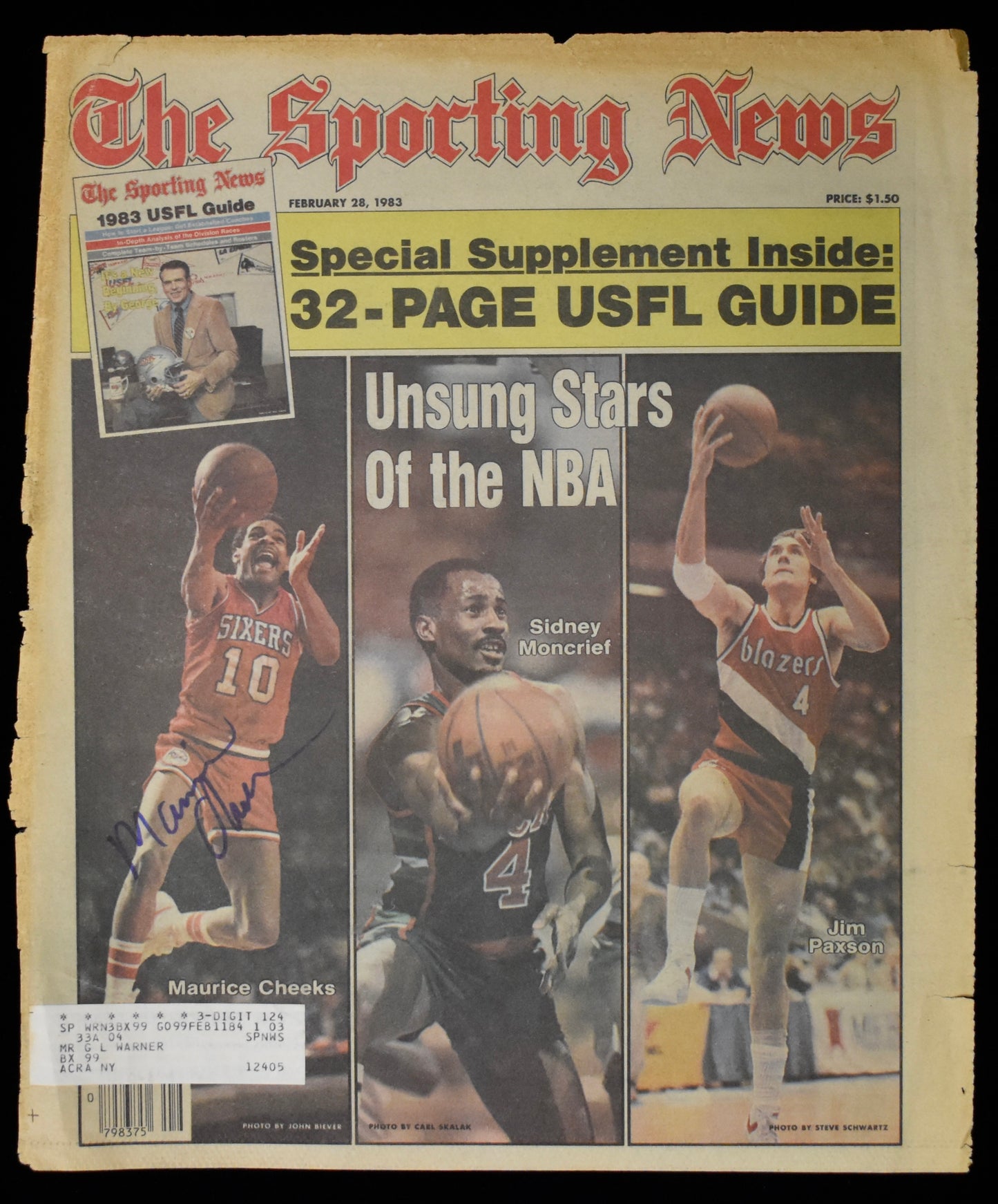 Maurice Cheeks HOF Signed 2/28/83 The Sporting News Front Page 76ers JSA 207956