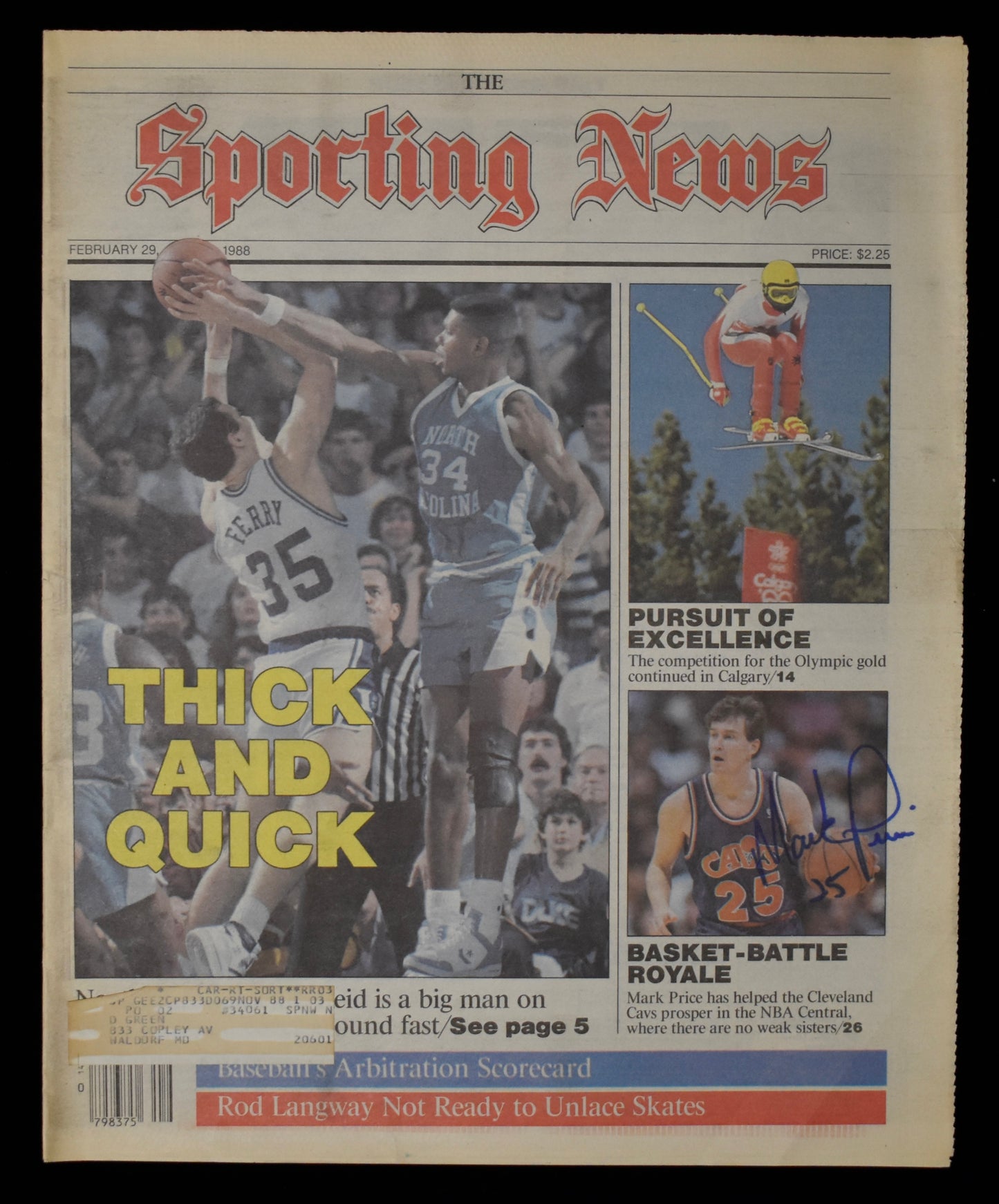 Mark Price Signed 2/29/88 The Sporting News Cover Only Cavaliers JSA BA207953
