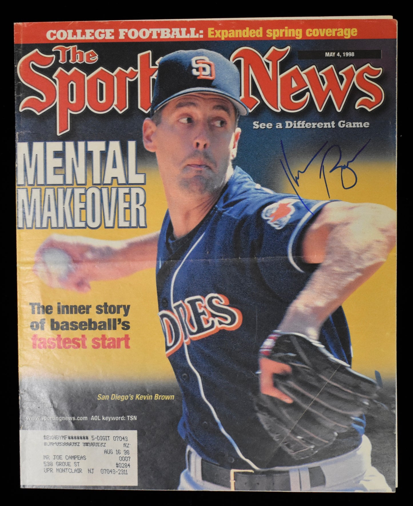 Kevin Brown Signed 5/4/98 The Sporting News Cover Only Padres JSA BA207948