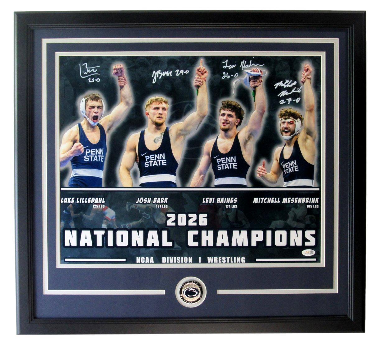 Penn State Wrestling 2026 National Champs Signed x 4 16x20 Photo Framed JSA 9345