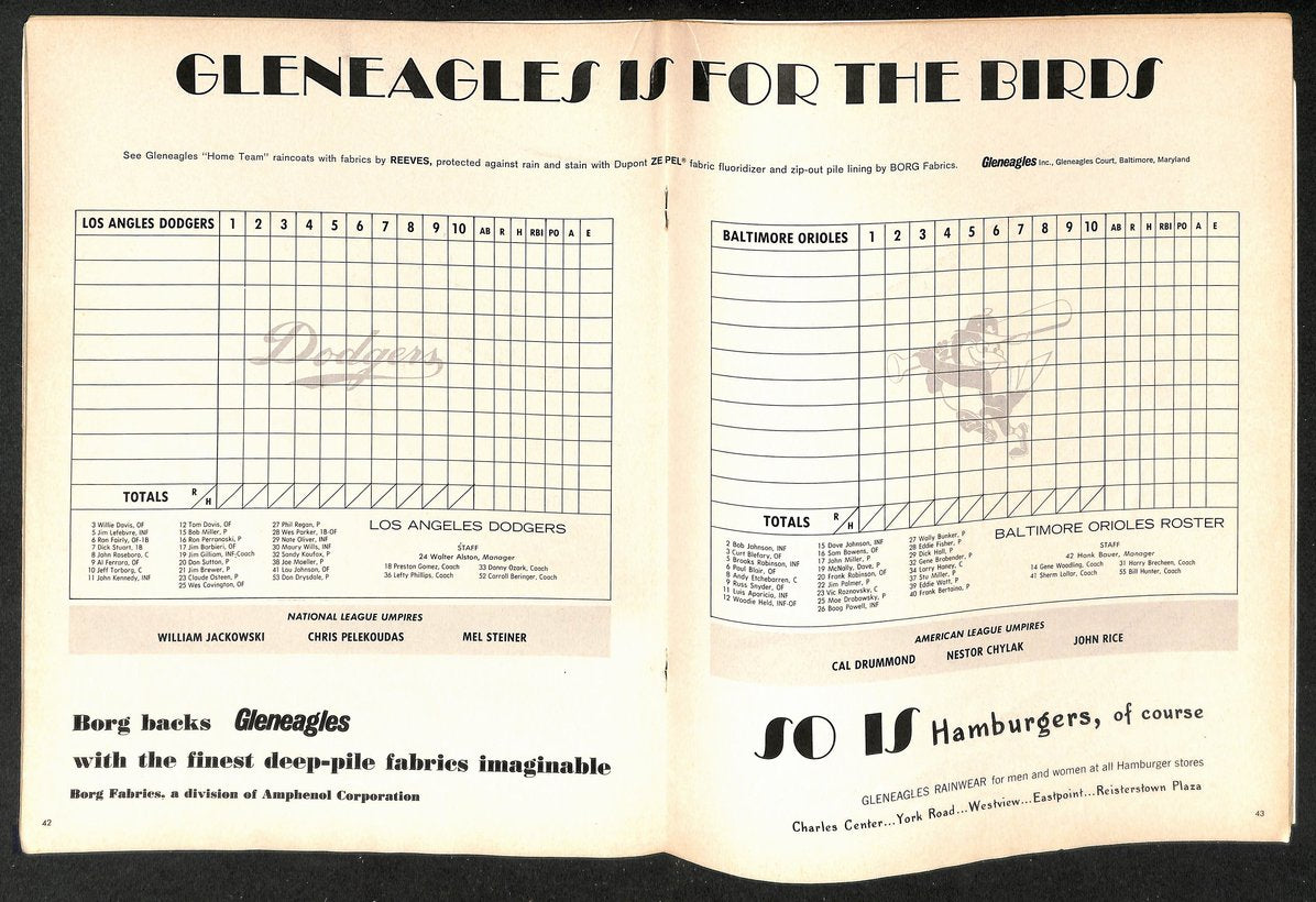 1966 World Series Program Baltimore Orioles vs. Los Angeles Dodgers 208711