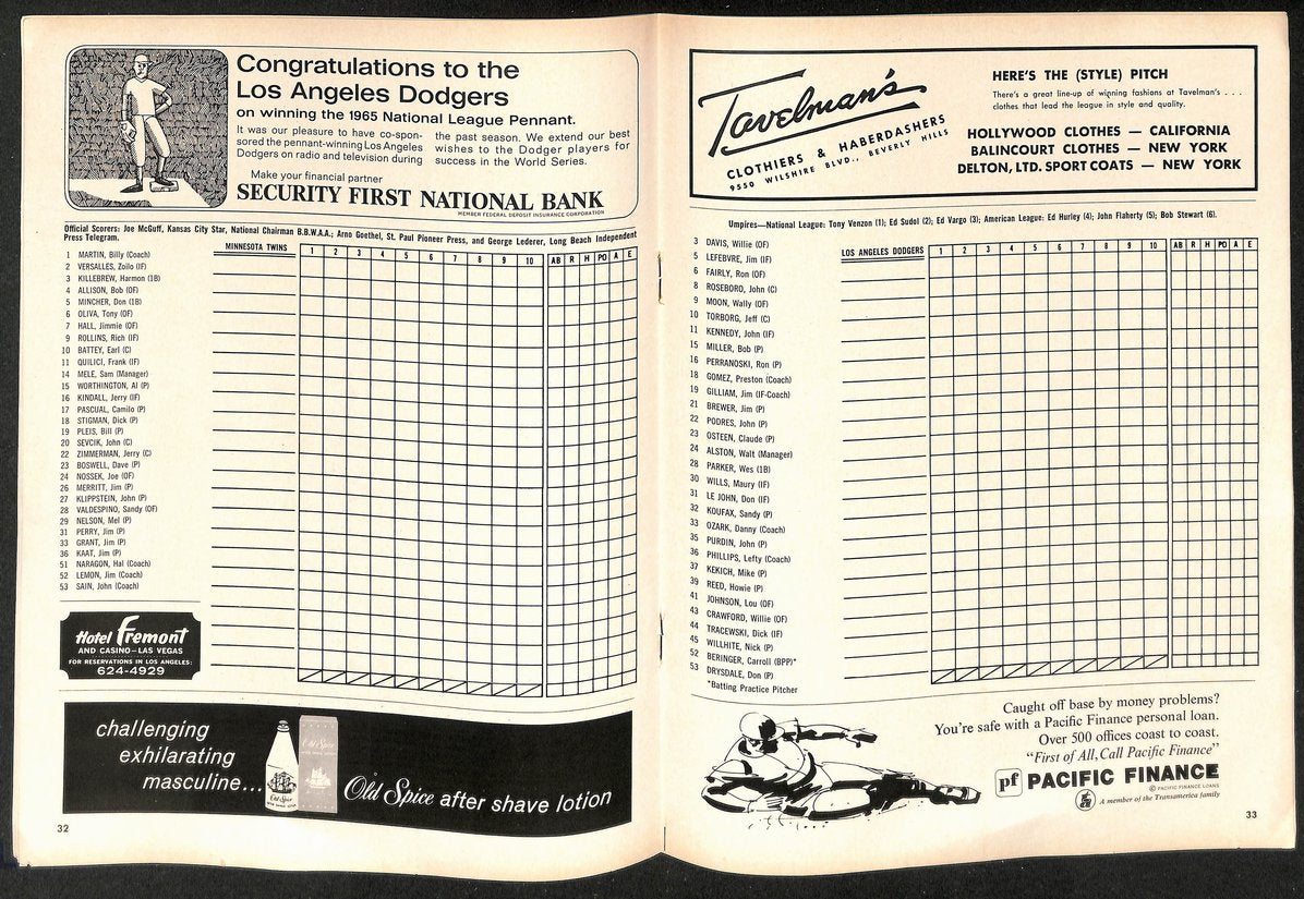 1965 World Series Program Los Angeles Dodgers vs. Minnesota Twins 208715