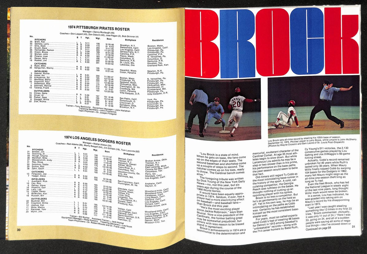 1974 World Series Program Oakland A's vs. Cincinnati Reds UNSCORED CLEAN 208717