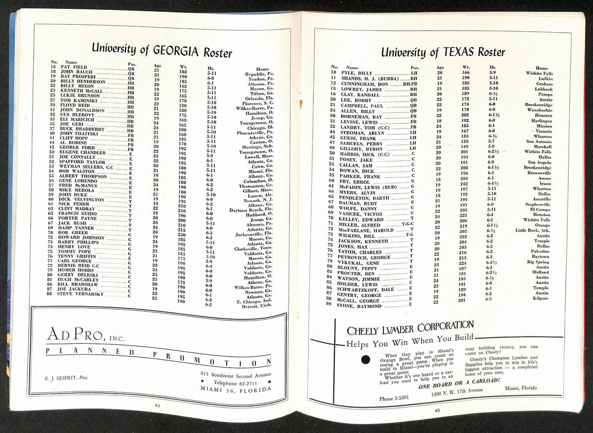 1949 Orange Bowl College Football Game Program Texas vs. Georgia 208703